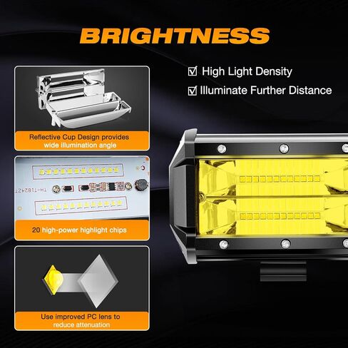 LED LID LIGHT BAR 2PCS 5INCH 72W PODS الصفراء الصفراء LED ، KINGOPT 18000LM شعاع السطوع العالي مع 16AWG الأسلاك تسخير KIT-2 LEAD LADIN in Saudi Arabia