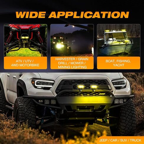 LED LID LIGHT BAR 2PCS 5INCH 72W PODS الصفراء الصفراء LED ، KINGOPT 18000LM شعاع السطوع العالي مع 16AWG الأسلاك تسخير KIT-2 LEAD LADIN in Saudi Arabia