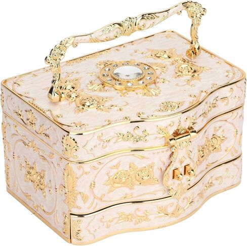 Jiawu Vintage Jewelry Box ، 3 طبقات صغيرة مصنّعة تخزين الحلية ، مربع صندوق الكنز ، صندوق مجوهرات ، صندوق هدايا مزخرف للمجوهرات للنساء (أبيض) in Kuwait