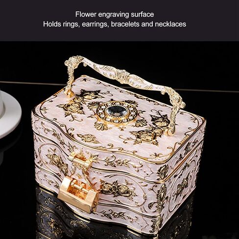 Jiawu Vintage Jewelry Box ، 3 طبقات صغيرة مصنّعة تخزين الحلية ، مربع صندوق الكنز ، صندوق مجوهرات ، صندوق هدايا مزخرف للمجوهرات للنساء (أبيض) in Kuwait
