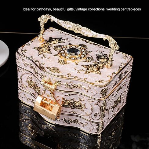 Jiawu Vintage Jewelry Box ، 3 طبقات صغيرة مصنّعة تخزين الحلية ، مربع صندوق الكنز ، صندوق مجوهرات ، صندوق هدايا مزخرف للمجوهرات للنساء (أبيض) in Kuwait