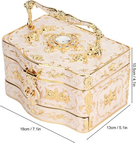 Jiawu Vintage Jewelry Box ، 3 طبقات صغيرة مصنّعة تخزين الحلية ، مربع صندوق الكنز ، صندوق مجوهرات ، صندوق هدايا مزخرف للمجوهرات للنساء (أبيض) in Kuwait