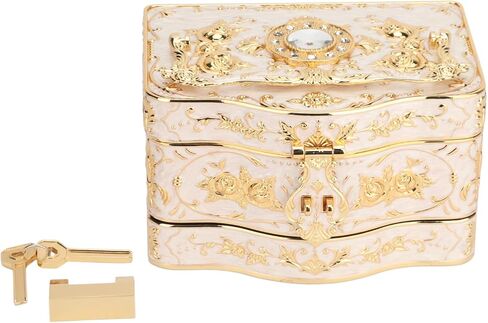 Jiawu Vintage Jewelry Box ، 3 طبقات صغيرة مصنّعة تخزين الحلية ، مربع صندوق الكنز ، صندوق مجوهرات ، صندوق هدايا مزخرف للمجوهرات للنساء (أبيض) in Kuwait