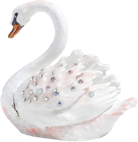 Pretyzoom Swan Decor Decor Mewelry Rooting Holder - White Alloy Trinket Organizer للحلقات والأقراط والإكسسوارات الصغيرة - زخرفة DIY ذات سطح المكتب الأنيق للمنزل والزفاف وصندوق الهدايا in Kuwait