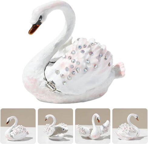 Pretyzoom Swan Decor Decor Mewelry Rooting Holder - White Alloy Trinket Organizer للحلقات والأقراط والإكسسوارات الصغيرة - زخرفة DIY ذات سطح المكتب الأنيق للمنزل والزفاف وصندوق الهدايا in Kuwait