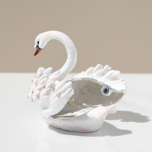 Pretyzoom Swan Decor Decor Mewelry Rooting Holder - White Alloy Trinket Organizer للحلقات والأقراط والإكسسوارات الصغيرة - زخرفة DIY ذات سطح المكتب الأنيق للمنزل والزفاف وصندوق الهدايا in Kuwait