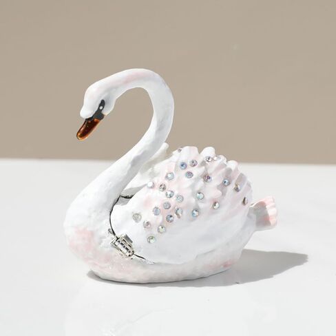 Pretyzoom Swan Decor Decor Mewelry Rooting Holder - White Alloy Trinket Organizer للحلقات والأقراط والإكسسوارات الصغيرة - زخرفة DIY ذات سطح المكتب الأنيق للمنزل والزفاف وصندوق الهدايا in Kuwait