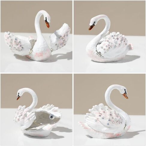 Pretyzoom Swan Decor Decor Mewelry Rooting Holder - White Alloy Trinket Organizer للحلقات والأقراط والإكسسوارات الصغيرة - زخرفة DIY ذات سطح المكتب الأنيق للمنزل والزفاف وصندوق الهدايا in Kuwait