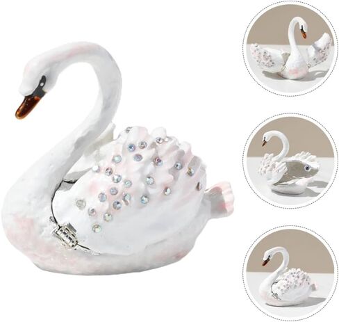 Pretyzoom Swan Decor Decor Mewelry Rooting Holder - White Alloy Trinket Organizer للحلقات والأقراط والإكسسوارات الصغيرة - زخرفة DIY ذات سطح المكتب الأنيق للمنزل والزفاف وصندوق الهدايا in Kuwait