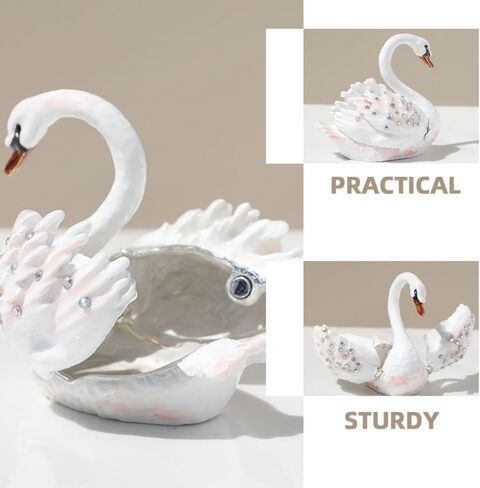 Pretyzoom Swan Decor Decor Mewelry Rooting Holder - White Alloy Trinket Organizer للحلقات والأقراط والإكسسوارات الصغيرة - زخرفة DIY ذات سطح المكتب الأنيق للمنزل والزفاف وصندوق الهدايا in Kuwait