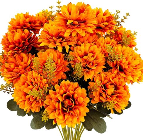 Fall Flowers الأمهات الاصطناعية 2 PCS 18 رؤساء الحرير chrysanthemums الأمهات وهمية Faux Faux Floral Bouquet الترتيبات للديكور المنزلي في الهواء الطلق الغراس أواني الشرفة الزفاف الخريف الديكور in Kuwait