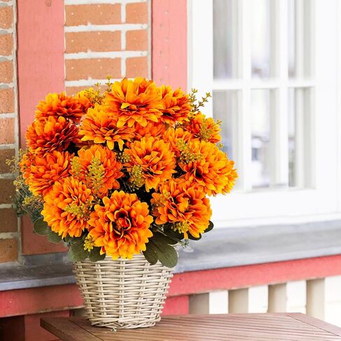 Fall Flowers الأمهات الاصطناعية 2 PCS 18 رؤساء الحرير chrysanthemums الأمهات وهمية Faux Faux Floral Bouquet الترتيبات للديكور المنزلي في الهواء الطلق الغراس أواني الشرفة الزفاف الخريف الديكور in Kuwait