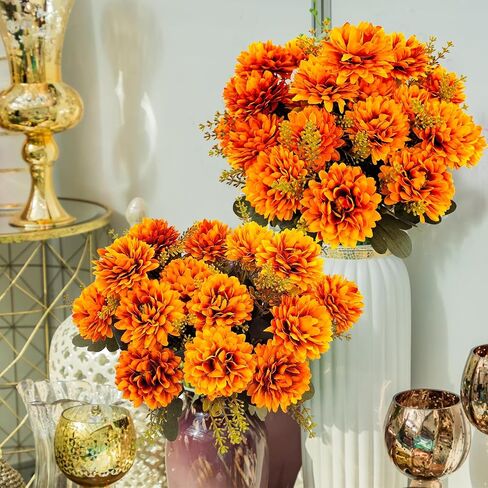 Fall Flowers الأمهات الاصطناعية 2 PCS 18 رؤساء الحرير chrysanthemums الأمهات وهمية Faux Faux Floral Bouquet الترتيبات للديكور المنزلي في الهواء الطلق الغراس أواني الشرفة الزفاف الخريف الديكور in Kuwait