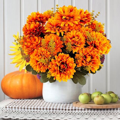 Fall Flowers الأمهات الاصطناعية 2 PCS 18 رؤساء الحرير chrysanthemums الأمهات وهمية Faux Faux Floral Bouquet الترتيبات للديكور المنزلي في الهواء الطلق الغراس أواني الشرفة الزفاف الخريف الديكور in Kuwait