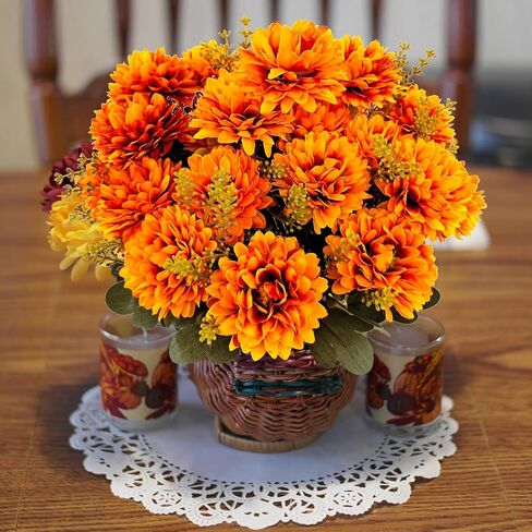 Fall Flowers الأمهات الاصطناعية 2 PCS 18 رؤساء الحرير chrysanthemums الأمهات وهمية Faux Faux Floral Bouquet الترتيبات للديكور المنزلي في الهواء الطلق الغراس أواني الشرفة الزفاف الخريف الديكور in Kuwait