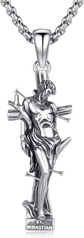 Saint Benedict Crucifix Necklace 925 Sterling Silver St Benedict Cross Medal Necklace, San Benito Jesus Crucifix Pendant Amulet Religious Jewelry for Men with 22 in Chain in Kuwait