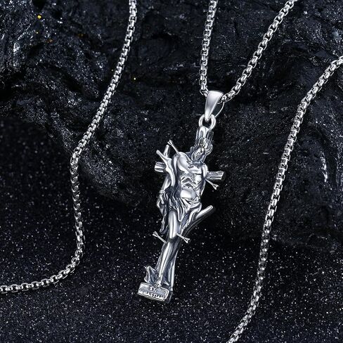 Saint Benedict Crucifix Necklace 925 Sterling Silver St Benedict Cross Medal Necklace, San Benito Jesus Crucifix Pendant Amulet Religious Jewelry for Men with 22 in Chain in Kuwait