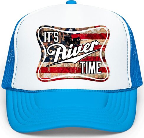 إنه River Time American Flag Women و Men Foam Foam Front Classic 5 Panel Mesh Snap Backer Trucker Hat in Saudi Arabia