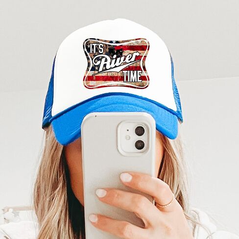 إنه River Time American Flag Women و Men Foam Foam Front Classic 5 Panel Mesh Snap Backer Trucker Hat in Saudi Arabia