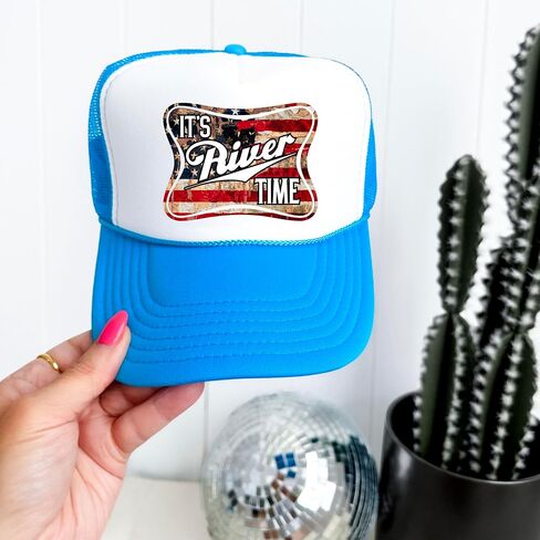 إنه River Time American Flag Women و Men Foam Foam Front Classic 5 Panel Mesh Snap Backer Trucker Hat in Saudi Arabia