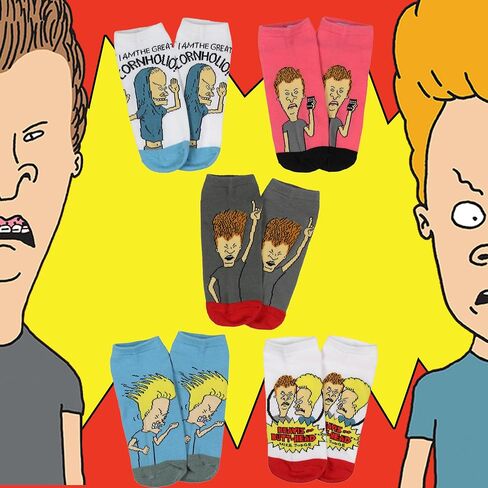 Bioworld MTV Beavis and Butthead Adult The Great Cornholio Mix & Match Ankle Low Cut Socks for Men & Women 5 Pair Pack in Saudi Arabia