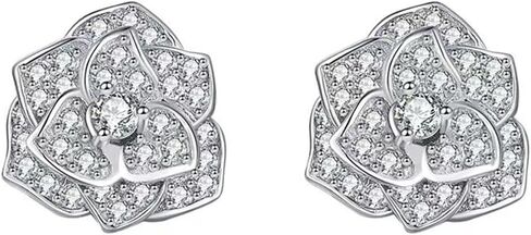 14K Gold 0.5ct D-color Round Cut Brilliant Camellia Diamond Stud Earrings for Women, Great for Gifting on Special Occasions like Engagement (White Gold) in Saudi Arabia
