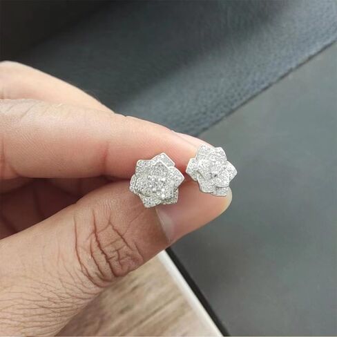 14K Gold 0.5ct D-color Round Cut Brilliant Camellia Diamond Stud Earrings for Women, Great for Gifting on Special Occasions like Engagement (White Gold) in Saudi Arabia