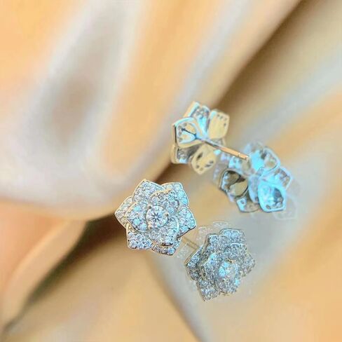 14K Gold 0.5ct D-color Round Cut Brilliant Camellia Diamond Stud Earrings for Women, Great for Gifting on Special Occasions like Engagement (White Gold) in Saudi Arabia