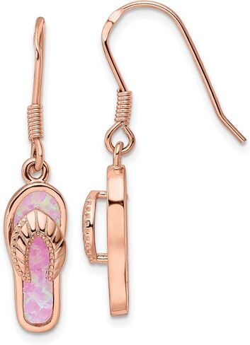 sterling Silver Rose Gold Created Opal inlay Flip Flop Dangle أقراط 37.5 × 7.4 مم in Saudi Arabia