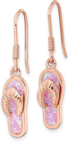 sterling Silver Rose Gold Created Opal inlay Flip Flop Dangle أقراط 37.5 × 7.4 مم in Saudi Arabia