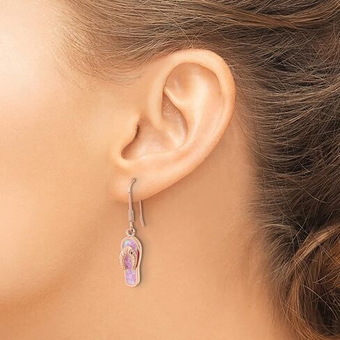 sterling Silver Rose Gold Created Opal inlay Flip Flop Dangle أقراط 37.5 × 7.4 مم in Saudi Arabia
