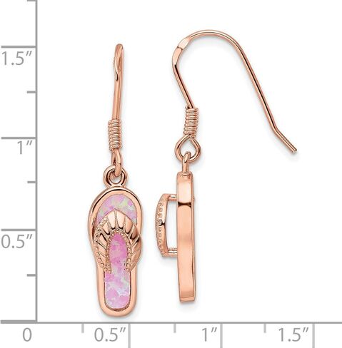 sterling Silver Rose Gold Created Opal inlay Flip Flop Dangle أقراط 37.5 × 7.4 مم in Saudi Arabia