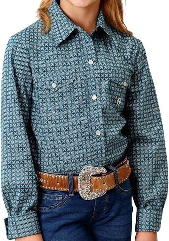 Roper Girls Kids Blue 100 ٪ Cotton Azure Neat L/S Shirt in Kuwait