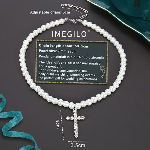 Cross pearl necklace for men pearl necklaces for women 8mm Faux Pearl Necklace Can be worn by both men and women Fashion Accessories is Perfect for any Occasion in Saudi Arabia