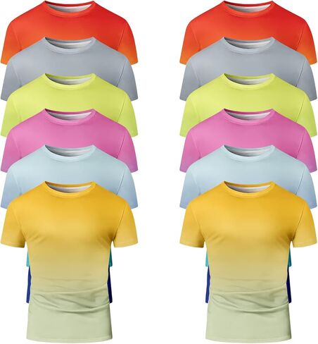 12 Pack Men's Gradient Color T-Shirt, Short Sleeve Crewneck, Summer Short Sleeved Round Neck Gradient T-Shirt in Saudi Arabia
