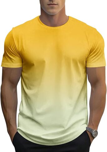 12 Pack Men's Gradient Color T-Shirt, Short Sleeve Crewneck, Summer Short Sleeved Round Neck Gradient T-Shirt in Saudi Arabia
