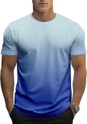 12 Pack Men's Gradient Color T-Shirt, Short Sleeve Crewneck, Summer Short Sleeved Round Neck Gradient T-Shirt in Saudi Arabia