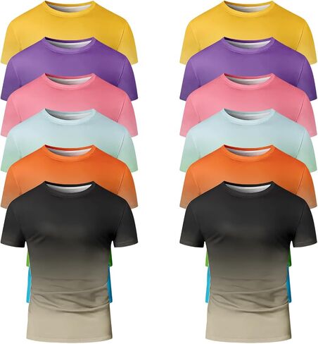12 Pack Men's Gradient Color T-Shirt, Short Sleeve Crewneck, Summer Short Sleeved Round Neck Gradient T-Shirt in Saudi Arabia