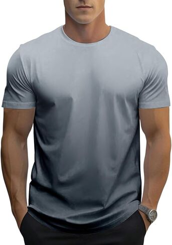 12 Pack Men's Gradient Color T-Shirt, Short Sleeve Crewneck, Summer Short Sleeved Round Neck Gradient T-Shirt in Saudi Arabia