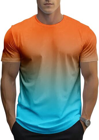 12 Pack Men's Gradient Color T-Shirt, Short Sleeve Crewneck, Summer Short Sleeved Round Neck Gradient T-Shirt in Saudi Arabia
