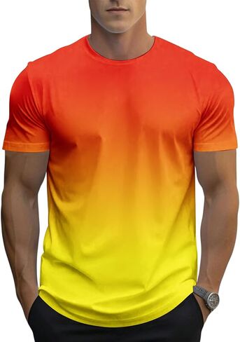 12 Pack Men's Gradient Color T-Shirt, Short Sleeve Crewneck, Summer Short Sleeved Round Neck Gradient T-Shirt in Saudi Arabia