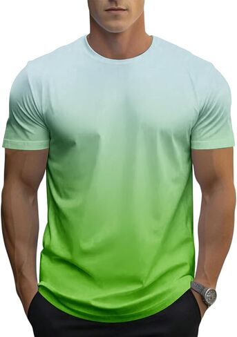 12 Pack Men's Gradient Color T-Shirt, Short Sleeve Crewneck, Summer Short Sleeved Round Neck Gradient T-Shirt in Saudi Arabia