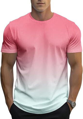12 Pack Men's Gradient Color T-Shirt, Short Sleeve Crewneck, Summer Short Sleeved Round Neck Gradient T-Shirt in Saudi Arabia