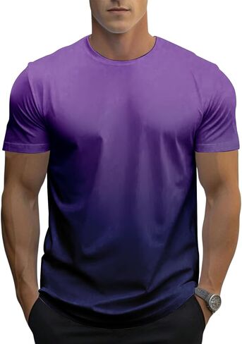 12 Pack Men's Gradient Color T-Shirt, Short Sleeve Crewneck, Summer Short Sleeved Round Neck Gradient T-Shirt in Saudi Arabia