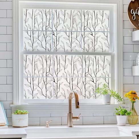 Dktie UV6 Ultra-Fine Frosted Glass Window Film Nature Nature Glass Window Film for Bathroom Static Cling Renter Friendly (U344-Talavera ، 17.7 "× 78.7") in Kuwait