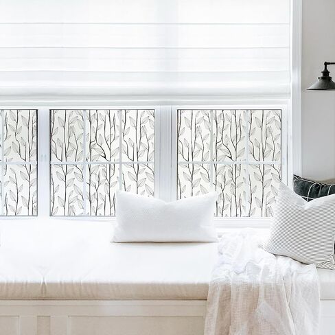 Dktie UV6 Ultra-Fine Frosted Glass Window Film Nature Nature Glass Window Film for Bathroom Static Cling Renter Friendly (U344-Talavera ، 17.7 "× 78.7") in Kuwait