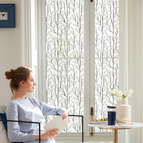 Dktie UV6 Ultra-Fine Frosted Glass Window Film Nature Nature Glass Window Film for Bathroom Static Cling Renter Friendly (U344-Talavera ، 17.7 "× 78.7") in Kuwait