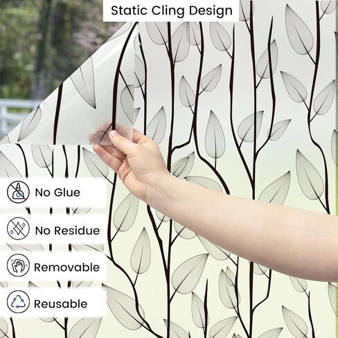Dktie UV6 Ultra-Fine Frosted Glass Window Film Nature Nature Glass Window Film for Bathroom Static Cling Renter Friendly (U344-Talavera ، 17.7 "× 78.7") in Kuwait