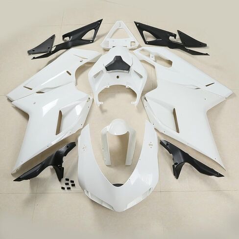 XMT-MOTO ABS Plastic Fairing Bodywork Kit for Ducati 848 1098 1198 2007 2008 2008 2010 2011 2012 (غير مصموم أبيض ، مجموعة واحدة)+الزجاج الأمامي in Saudi Arabia
