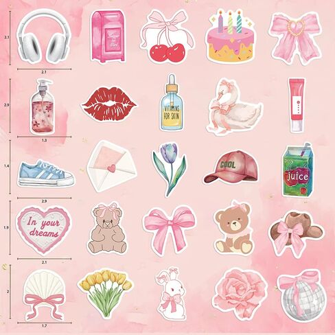 100PCS Coquette Stickers Pink Aesthetic Stickers Pack Cute Bow Tie Stickers for Girls Pink Sticker for Laptop Vinyl Waterproof Stickers Aesthetic Decals in Saudi Arabia